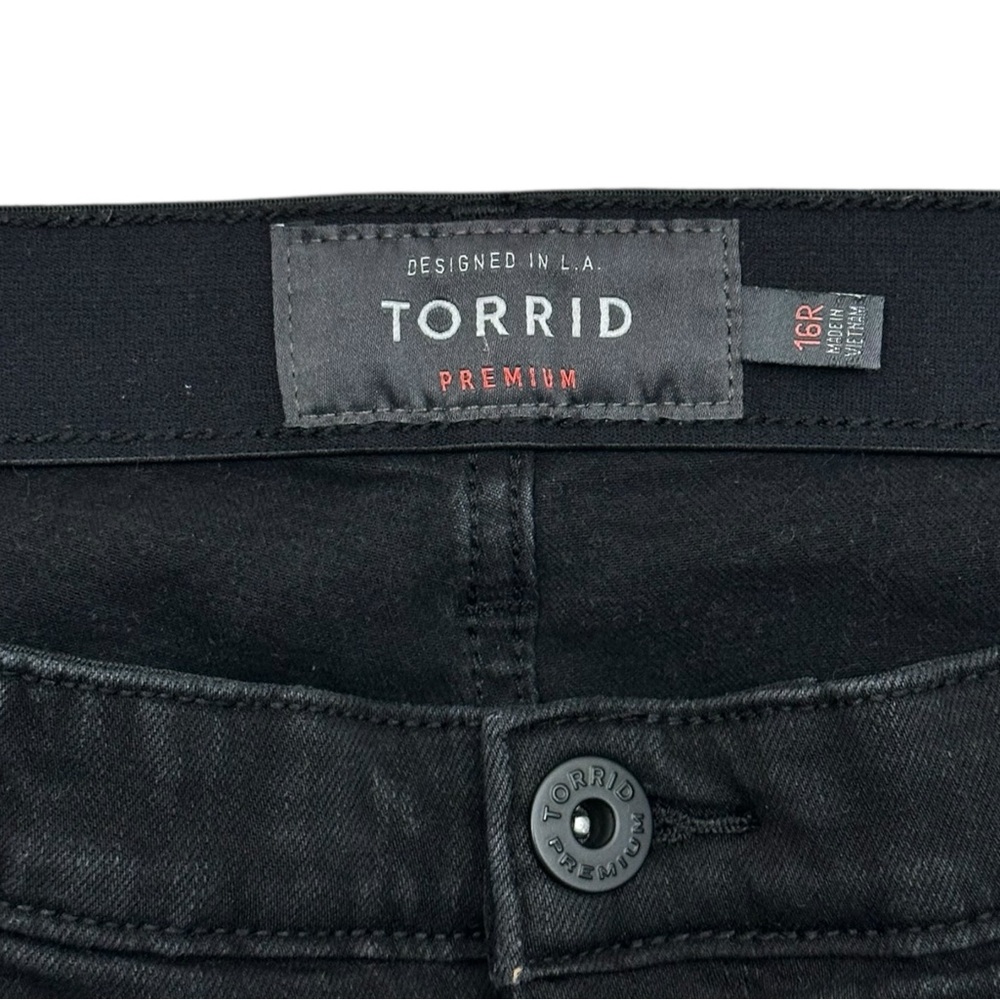 Torrid Premium Black Denim Distressed Sky High Skinny Jeans - Womens 16R - Picture 2 of 6